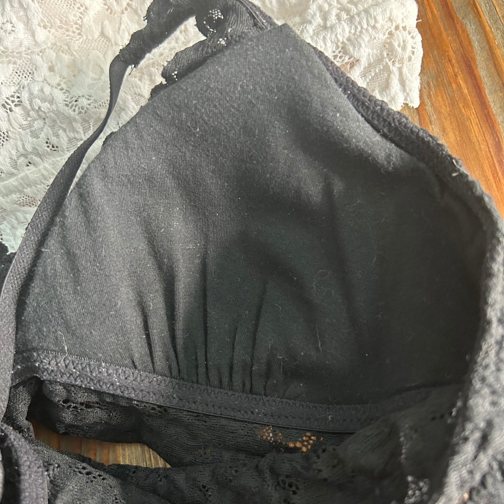 Aerie Black White Lace padded Bralette Crop Top Bra M Racerback Wireless - Picture 7 of 11